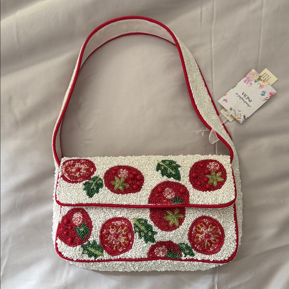 Milani White and Red Embellished Shoulder Bag